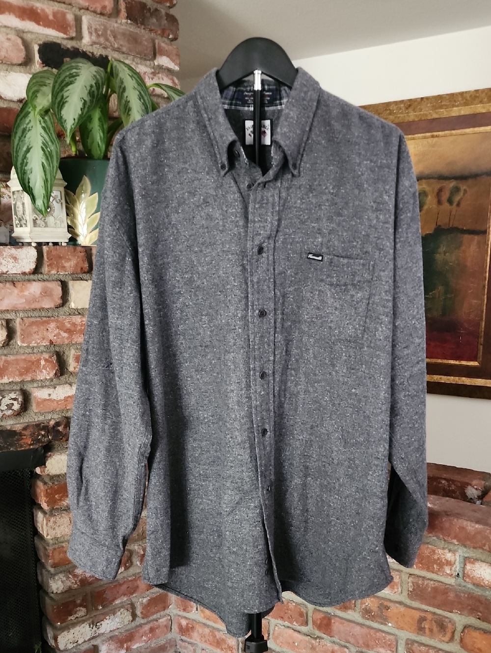 Faconnable Charcoal Heather Wool Blend Shirt Men’s XXL Elbow Patch Button Down